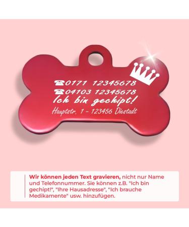 Ibera Gifts: Personalized Bone-Shaped Pendants for Medium to Large Dogs & Cats - Engrave Your Dog's Name - Red Crown Design - Buy Online on GoSupps.com