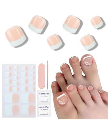 VOTACOS White Flower French Toenail Gel Nail Strips - No UV Easy Pedicure Kit with Wooden Stick Nail File & Prep Pads - Perfect for Stunning Toes - Buy Online on GoSupps.com