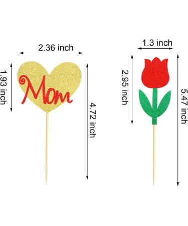 Arthsdite Happy Mothers Day Cupcake Toppers Flower Cupcake Picks Love Mom Heart Cake Decoration Party Supplies for Mother's Day Party Decorations Supply- Red Glitter Red Flower - Buy Online on GoSupps.com