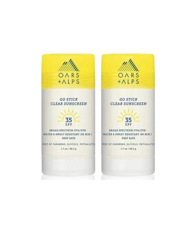 Oars + Alps Go Stick Clear SPF 35 Face Sunscreen, Skin Care Infused with Vitamin E and Antioxidants, Water and Sweat Resistant, TSA Friendly, 1.7 Oz, 2 Pack Pack of 2