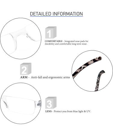 MMOWW 4 Pack Men's & Women's Rectangle Blue Light Blocking Glasses - 3.5 Magnification | Stylish and Comfortable - Buy Online on GoSupps.com