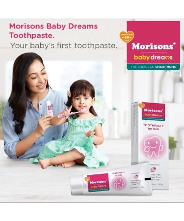 Morisons Baby Dreams Kids Strawberry Flavour Toothpaste 50 gm (Pack of 3) Fluoride Free Sulphate Free & Sugar Free 12M+ - Buy Online on GoSupps.com