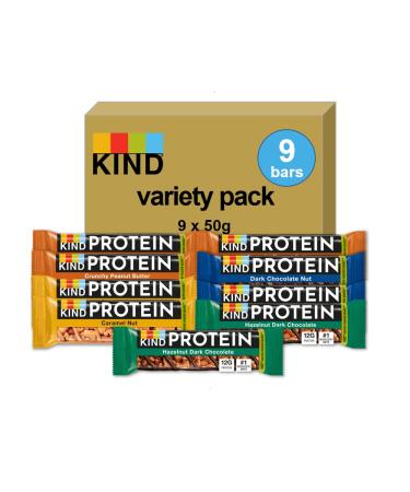 KIND Protein Variety Pack Gluten Free High Fibre No Artificial Colours Flavours to Preservatives 9 x 50g bars