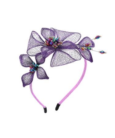IYOU Women Copper Wire Headbands Purple Flower Hair Bands Handmade Vintage Prom Bridal Wedding Hair Accessories for Bride Bridesmadi Guest