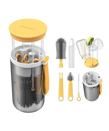 6 in 1 Baby Bottle Brush Set Bottle Cleaner Kit with Silicone Bottle Brush Nipple Brush Straw Cleaning Brush Soap Dispenser Baby Bottle Drying Rack for Travel and Home