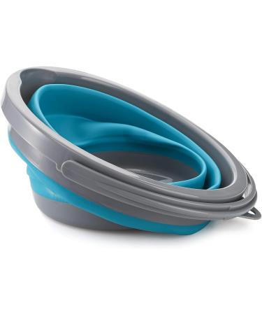Bekith 2 Pack Collapsible Plastic Bucket with Locking Lid - 5L Portable Fishing Water Pail for Camping and Outdoor Survival - Blue Gray - Buy Online on GoSupps.com