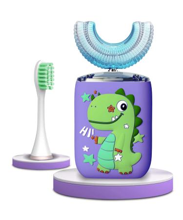 Kids Electric Toothbrush U Shape Dinosaur Ultrasonic Automatic Toothbrush with Replacement Soft Bristles Heads Six Modes 360Oral Cleaning IPX7 Waterproof Smart Rechargeable Toothbrush (2-6 Year Old) 2. Green