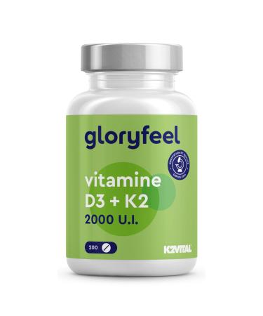 Vitamin D3 K2 (MK7) Cholecalciferol and Menaquinone Vitamin D3 K2 200 Micro Tablets 2000 IU with 100 g Vitamin K2 Contributes to the Immune System and Bones Maintains Normal Teeth*