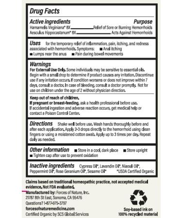 Forces of Nature Organic Hemorrhoid Relief | Extra Strength, Non GMO, Chemical-Free | Shrink Veins, Ease Pain & Itching | 0.37 Fl Oz - Buy Online on GoSupps.com