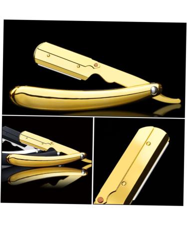 Fomiyes Stainless Steel Engraved Folding Razor Holder - Rustproof Manual Hairdresser Razor - 14.5x2.5cm - Elegant Golden Design - Buy Online on GoSupps.com