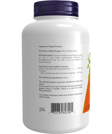 NOW Supplements Organic Spirulina 500mg Tablets 200 Count - Buy Online on GoSupps.com