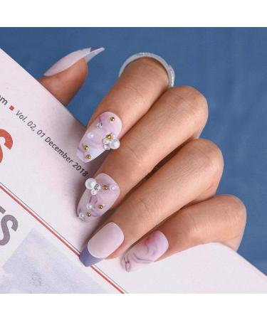 Sethexy Long Coffin Ballerina False Nails - 24 Matte Purple Sparkle Acrylic Nail Tips for Women & Girls - Buy Online on GoSupps.com