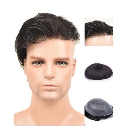 Auspiciouswig Human Hair Men's Toupee Thin Skin Hair Replacement System for Men (6X8 inch Natural Colour) 6x8 inch Natural Colour