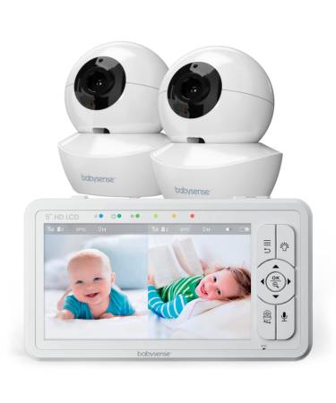 5" HD Split-Screen Baby Monitor, Babysense Video Baby Monitor with Camera and Audio, Two HD Cameras with Remote PTZ, Night Light, 960ft Range, Two-Way Audio, 4X Zoom, Night Vision, 4000mAh Battery