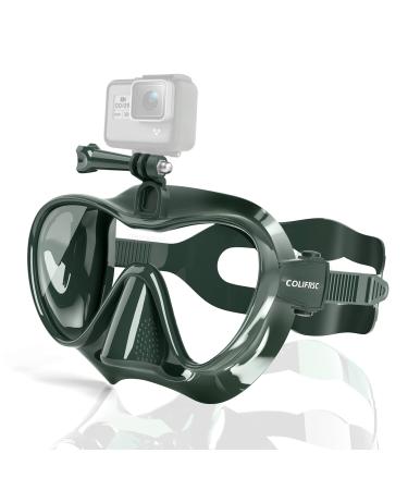 Snorkel Mask Frameless Diving Mask with Mount for Gopro, Anti-Fog Tempered Lens Glasses Goggles Dive Swim underwater Mask Snorkeling Gear Set for Scuba Diving Snorkeling Freediving Swimming for Adults Pine Green