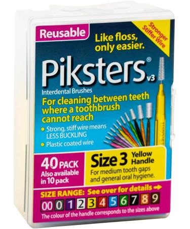 Piksters Interdental Brushes - 40 Pack Size 3 (Yellow) - 40 Count - Best for Oral Hygiene - Buy Online on GoSupps.com