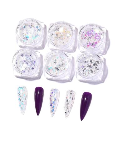 OKwife Aurora White Sequins Nail Art Glitter Powder Mermaid Dust Small Flakes Decorations For DIY Nails Glitter