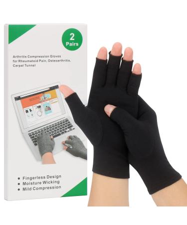 2-Pair Arthritis Compression Gloves for Alleviate Rheumatoid Osteoarthritis Carpal Tunnel Raynauds Disease Ease Muscle Tensi on Fingerless Breathable & Moisture Women and Men (Black Medium) Black M