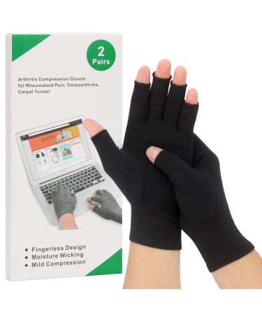 2-pair arthritis compression gloves to relieve rheumatoid osteoarthritis relieve muscle tension fingerless breathable & moisture-regulating women and men (black m) black M