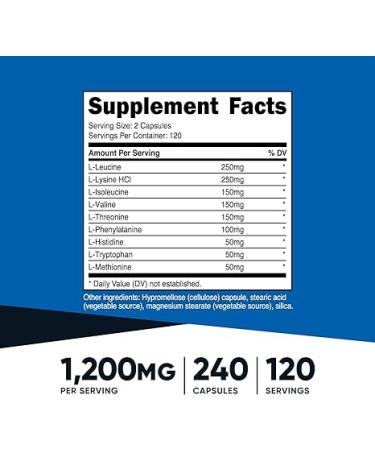 Nutricost EAA Capsules 1200mg 240 Capsules - Essential Amino Acids 120 Servings - Non-GMO Gluten Free & Vegan - Buy Online on GoSupps.com