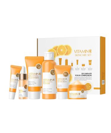 6Pcs Vitamin C Skincare Gift Set for Teenage Girls - Travel Skin Care Kit with Cleanser Toner Serum Eye Cream Face Cream Sunscreen Hydrating Facial Kit for Women Teen Girls Mom Daughter Birthday Vitamin C Set
