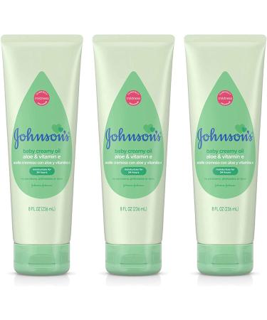 Johnsons Baby Creamy Oil Aloe Vera & Vitamin-E 8 Ounce (236ml) (3 Pack)