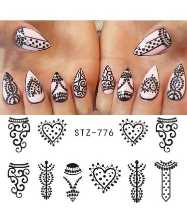 Black Nail Art Stickers Water Transfer Decals with Floral and Dream Catcher Design - 13 Sheets | DIY Nail Manicure Supplies - Buy Online on GoSupps.com