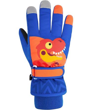 Winter Gloves for Kids - Waterproof Snow Ski Gloves for Boys and Girls - Cute Toddler Snowboarding Gloves - Windproof - Size S (4-6 Years) - Royal Blue-Dinosaur - Buy Online on GoSupps.com
