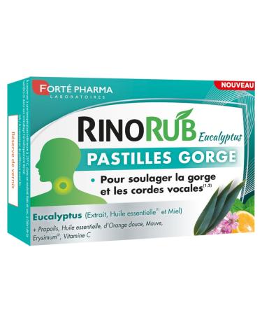 Forté Pharma - RinoRub Throat Lozenges | Throat Supplement - Sore Throat, Vocal Cords | Eucalyptus Essential Oil, Vitamin C, Thyme, Peppermint | 20 Lozenges