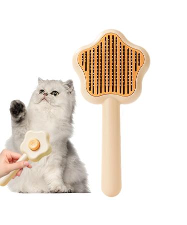 Self-Cleaning Cat Brush with Unlocking Button - Compact Pet Hair Removal Tool for Dogs Cats & Rabbits - Yellow Fur Care Brush - Buy Online on GoSupps.com