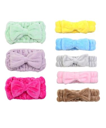 Simnice 8 Pack Microfiber Bowtie Headbands Facial Makeup Headband(Wide & Narrow) Spa Yoga Sports Shower Adjustable Elastic Cosmetic Bowknot Hair Band for Girls and Women