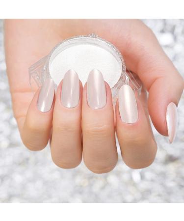 Artdone White Pearl Chrome Nail Powder - Metallic Mirror Effect Pigment for Nail Art - Iridescent Aurora Powder for Manicure - Pearlescent Mermaid Pigment - 1 Jar - Buy Online on GoSupps.com