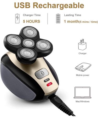 Telfun 5-in-1 Electric Razor for Men - Wet/Dry Rechargeable Rotary Shaver - 5D Floating Heads - Cordless Grooming Kit - Beard/Nose/Ear/Body Hair Trimmer - Face Cleaning Brush - Gifts for Men/Dad - Gold - Buy Online on GoSupps.com
