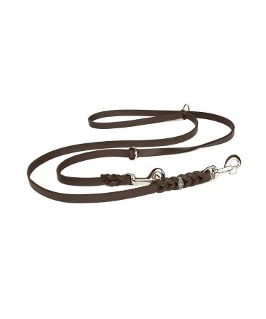 COPCOPET-fat leather line for dogs-3-way adjustable dog leash made of soft leather with carabiners & fittings made of chrome-braided leash 100% handmade in germany (2.40m x 15mm | brown) 2.40 m x 15 mm brown