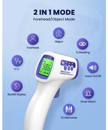 Digital Infrared Thermometer for Adults and Kids - Touchless Forehead Thermometer with Fever Alarm - FSA Eligible - Silent Mode - White - Buy Online on GoSupps.com