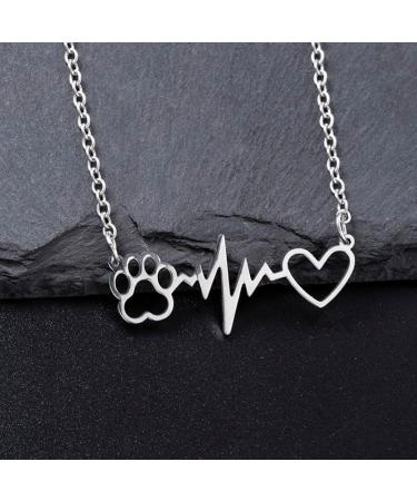 Unlou Heartbeat Dog Paw Pendant Necklace - Elegant Heart & Cat Footprint Jewelry for Women | Perfect Birthday Gifts - Buy Online on GoSupps.com