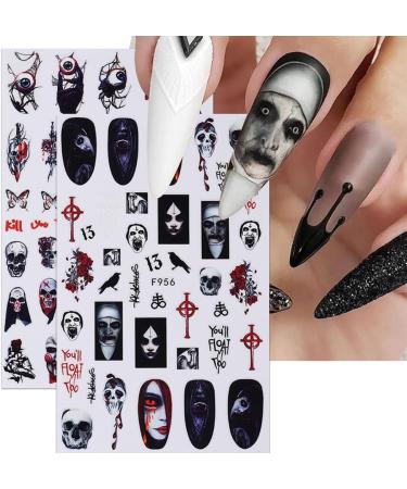 10 Sheets Halloween Nail Stickers - 3D Self-Adhesive Nail Art Supplies | Realistic Eyes Skull Ghost Pumpkin Spider Bat Designs - Buy Online on GoSupps.com