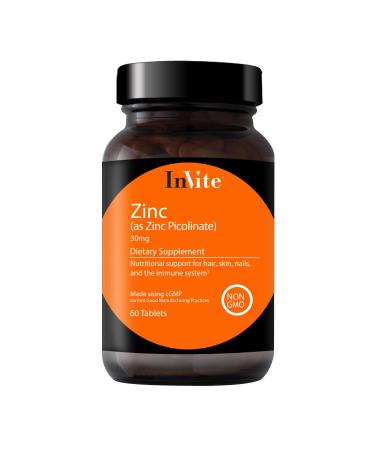 InVite Health Zinc Picolinate - 30 mg as Zinc Picolinate - Supports Immune Nail Skin and Hair Health - 60 Tablets 1