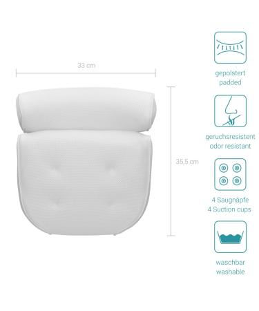 Navaris Large Anti-Slip Bath Pillow for Head, Neck, Shoulders - Home Spa Relaxation with 4 Suction Cups - Eco-tex Standard 100 - White - Buy Online on GoSupps.com