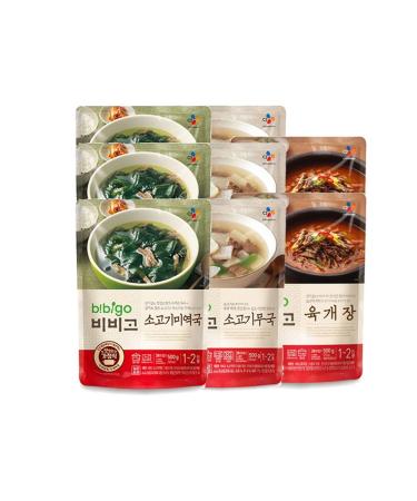 Bibigo Korean Food Popular Soup 8 Pack(500g x 8) - Spicy Beef and Vegetable Soup(Yukgaejang) 2pcs + Beef Seaweed Soup(Miyeokguk) 3pcs + Beef and Radish Soup(Soegogimuguk) 3pcs