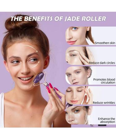 Canvalite Jade Roller - 100% Amethyst Face Massager for Puffiness Relief Anti-Aging & Skin Care | Reduce Wrinkles Dark Circles & Fine Lines - Buy Online on GoSupps.com