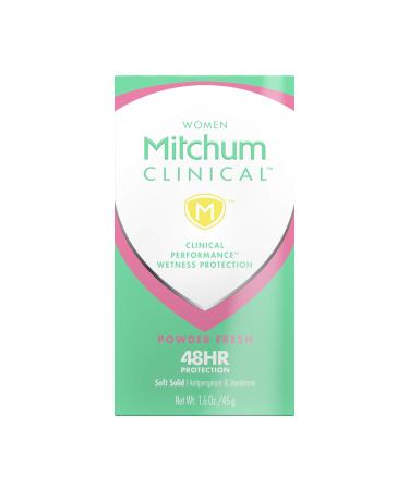 Women's Deodorant by Mitchum, Clinical, Soft, Solid Antiperspirant Deodorant, Powder Fresh, 1.6 Oz (Pack of 1) Powder Fresh 1.6 Ounce (Pack of 1)