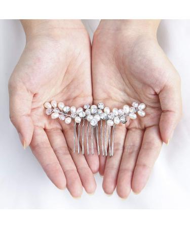 Jakawin Bride Pearl Wedding Hair Comb - Silver Rhinestone Headpiece for Women/Girls | HC043 - Buy Online on GoSupps.com