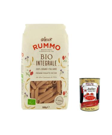 Italian Gourmet E.R. Rummo Pasta Integrale Penne rigate No. 66 Pack of 5 bags of Italian pasta 500 g + Italian Gourmet polpa 400 g
