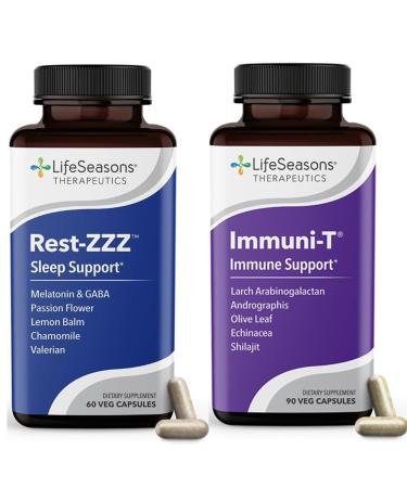 LifeSeasons Rest-ZZZ + Immuni-T Bundle Natural Sleep & Immune Support Fall Asleep & Stay Asleep Boost Immunity & Defend Against Cold & Flu Melatonin Chamomile 60 Capsules & 90 Capsules
