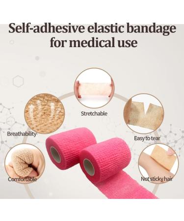 Self Adhesive Bandage Medical Tape - Elastic & Breathable First Aid Roll for Ankle Sprains 2x5 Yards 12 Pack (Rose Red) - Flexible Sports Use - Buy Online on GoSupps.com