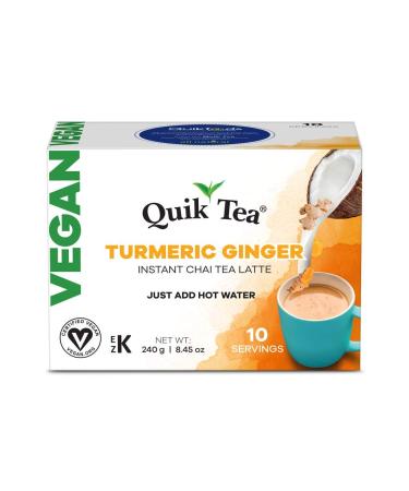 QuikTea Vegan Turmeric Ginger Chai Tea Latte - 10 Count Single Box - All Natural & Preservative Free Authentic Instant Chai 10 Count (Pack of 1)