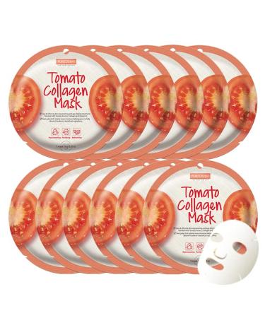 Purederm Tomato Collagen Mask (12 Pack) - Easy sheet type Korean beauty essence mask - tomato extracts collagen and vitamin E ingredients to make the skin soft and shiny and the natural pulp material fills the moisture...