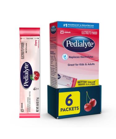 Pedialyte Electrolyte Powder, Cherry, Electrolyte Hydration Drink, 0.6 oz Powder Packs, 6 Count