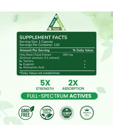 Cosynee Life Basil Whole Leaf Extract 300mg Organic Tulsi aka Albahaca Herbal Supplement with 20% TANNINS 3% Eugenol & 1% ROSMARINIC Acid 120 Caps - Buy Online on GoSupps.com